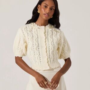 Astr the Label Bow Detail Cable Knit Cardigan